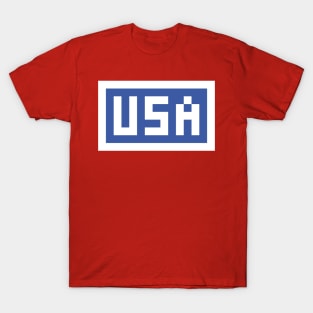 Pixel USA on Blue with a White Border T-Shirt